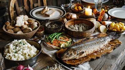 Table with a lot of food on it, norwegian recipes, food backgrou